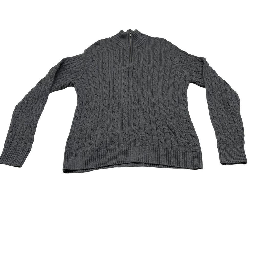 Old Navy Cable Knit Mens Quarter Zip Sweater Large Gray Cotton Mock Neck Classic